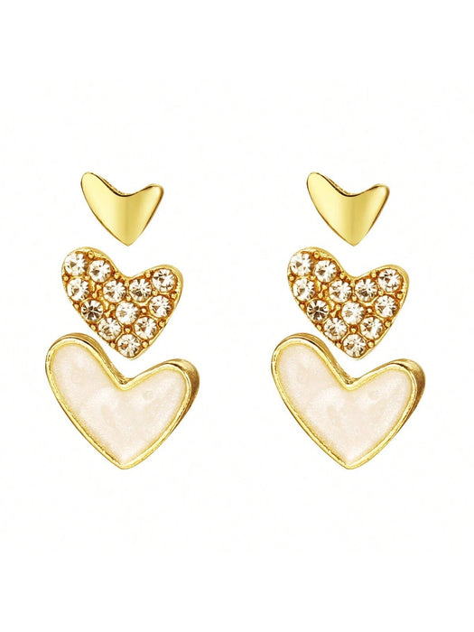 SHEIN 3 Pares de Aretes blancos con forma de corazón de estilo creativo y simple