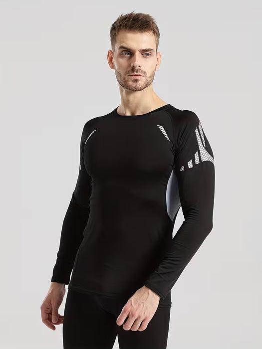 Camisetas de compresión para hombre, cuello redondo, manga larga