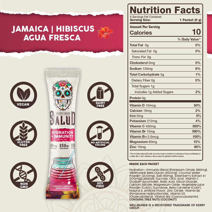 Taste Salud, Mezcla para Bebida Hidratante e Inmunológica, Jamaica, 6 Servicios