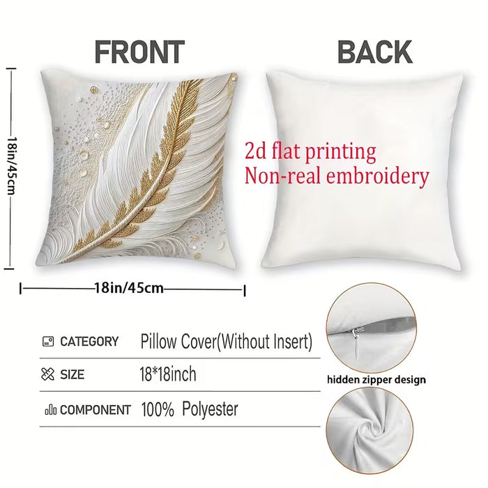 2 piezas Fundas de Almohada Elegantes con Estampado Plano en Terciopelo Corto y Plumas Doradas, 18in*18in