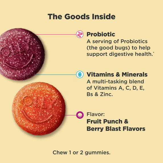 OLLY Kids Multivitamínico + Probiótico Gomitas, Suplemento Digestivo Diario, 70 unidades