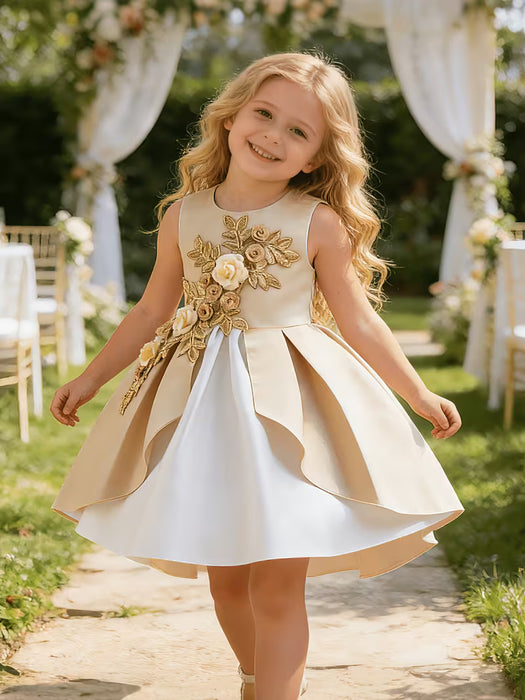 Vestido de fiesta de boda para niña, vestido de princesa estilo palacio 3D