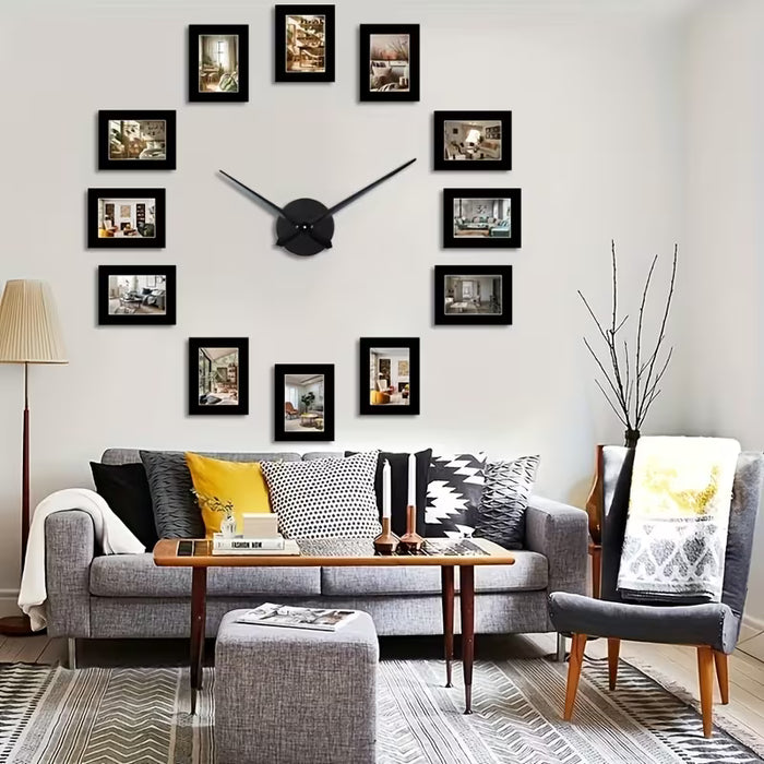 1 pieza, Reloj de pared creativo negro con marco, Álbum de fotos con reloj