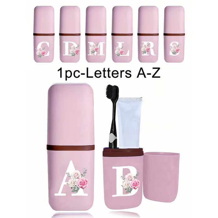 Estuche Portátil para Cepillo de Dientes de Viaje con Iniciales de letras y Diseño Floral