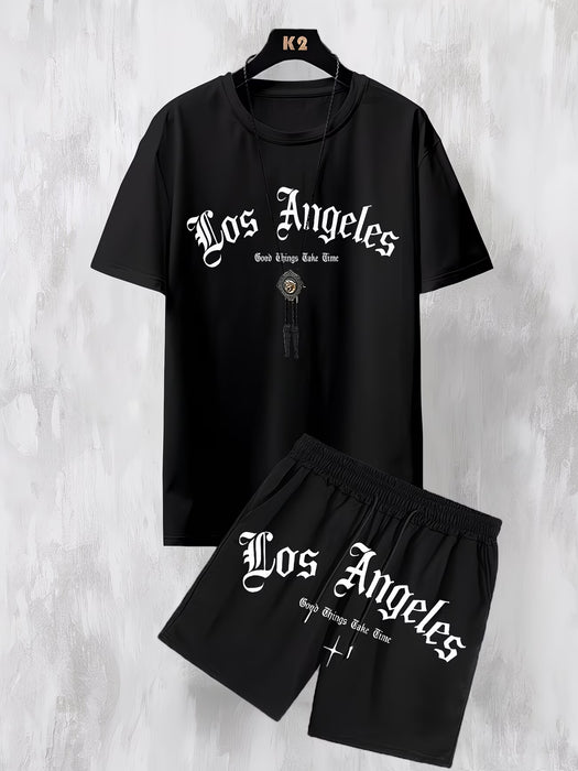 Conjunto de camiseta y shorts casuales de deportes al aire libre para jóvenes, estilo Los Ángeles