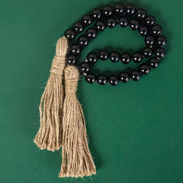 1 pieza de colgante decorativo con cuentas de madera, cuerda de cáñamo y borla