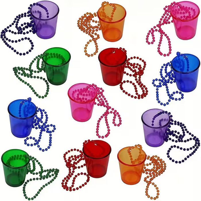 Juego de 24 piezas: 12 collares de cuentas + 12 vasos de cerveza de plástico