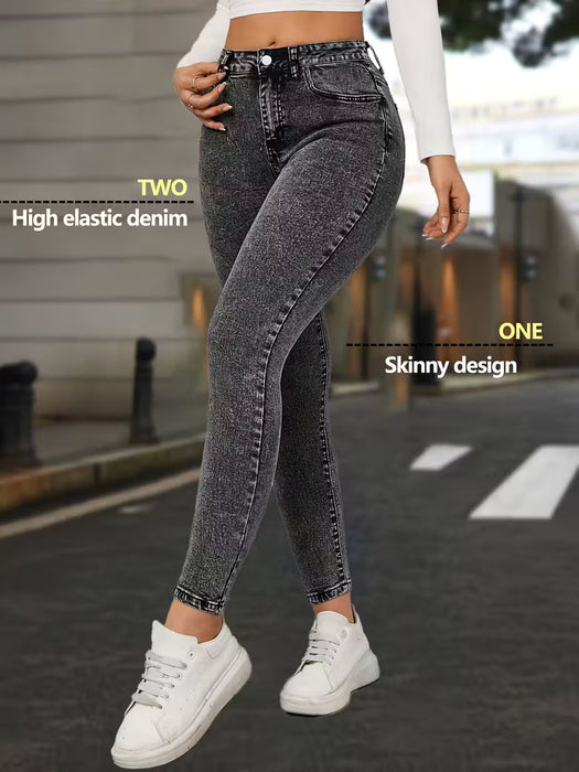 Jeans Skinny de Cintura Alta para Mujer en con Dobladillo Desgastado
