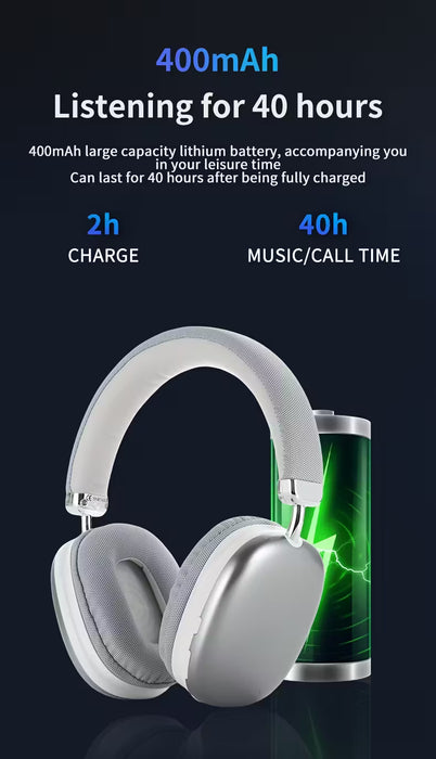Auriculares Inalámbricos con Sonido Envolvente y Micrófono Incorporado, con 40 Horas de Duración