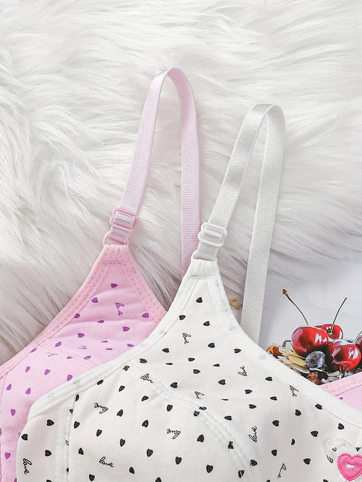4 piezas de sujetadores de entrenamiento con estampado de corazón y decoración de lazos