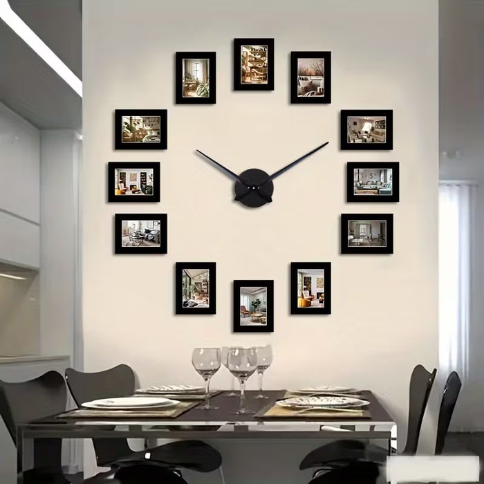 1 pieza, Reloj de pared creativo negro con marco, Álbum de fotos con reloj