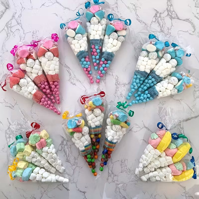 50 piezas Bolsa de Dulces DIY, Bolsa de Almacenamiento Cónica Transparente