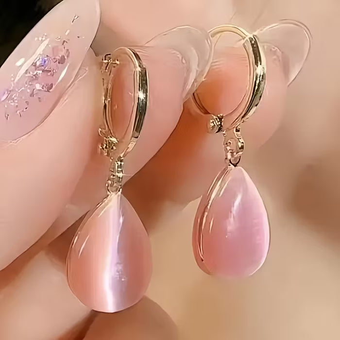 Aretes Elegantes Minimalistas para Mujer - Forma Ovalada y Lágrima en Rosa Suave