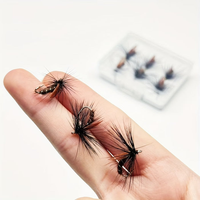 8pcs Caja Moscas de Pesca Artificial Ninfas Escarabajo Seco Cebos para Atraer Truchas