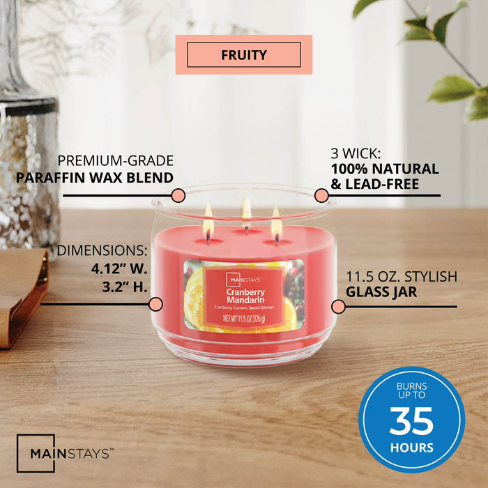 Mainstays Vela aromática de 3 mechas en frasco de vidrio arándano y mandarina(11.5 oz)