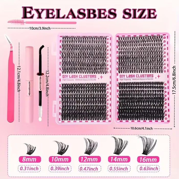 Kit de pestañas en grupo de 400 pcs con adhesivo y cepillo-Mezcla, extensiones de pestañas
