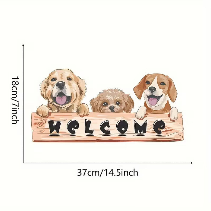 Adhesivo De Puerta Con Lema En Ingles, WELCOME, Lindo Cachorro