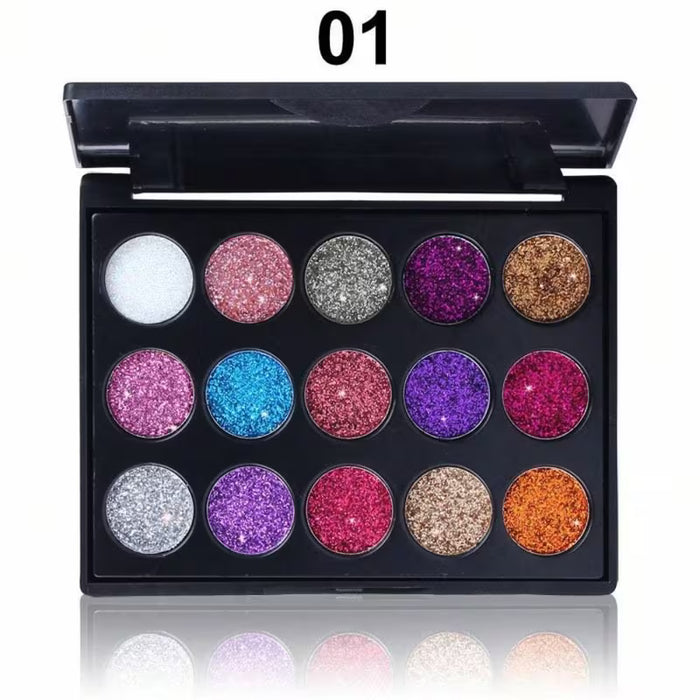 Paleta de sombras de ojos con brillo de diamante de 15 colores, sombra de ojos con brillo
