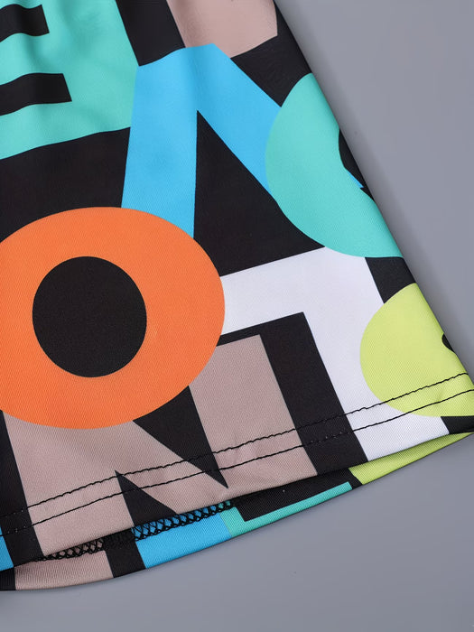 Conjunto de verano casual y elegante para niños con estampado geométrico colorido