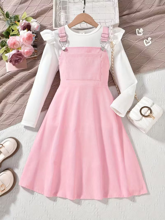 Conjunto de 2pcs para niñas, top de manga larga con tirantes ajustables