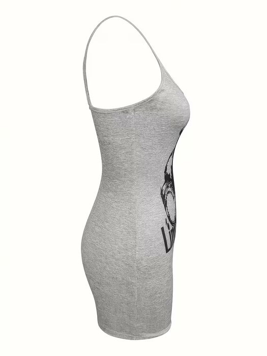 Mono Ajustado de Tirantes con Estampado de Letras y Animales para Mujer