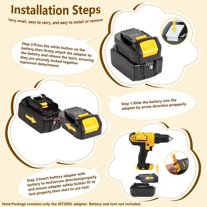 Adaptador de Batería MT20DL de 18V a 20V - Compatible con la Serie de Baterías de Iones de Litio Makita