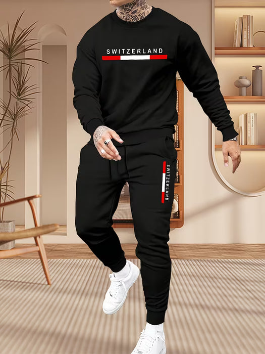 Conjunto de 2pcs sudadera y pantalón largo con estampado para hombre