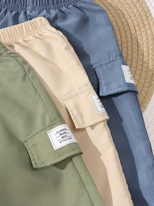 BHCHNTIY 3 Pantalones para Niños con Bolsillo Falso - Overoles Casuales