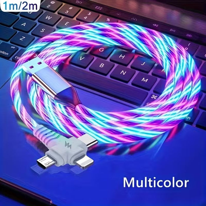 1 pieza Cable de carga 3 en 1 con efecto de flujo 12W para for - USB Type-C y Micro USB