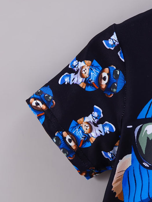 Conjunto Casual de 2 piezas de Camiseta de Manga Corta con Cuello Redondo y Estampado Genial, y Pantalones Cortos