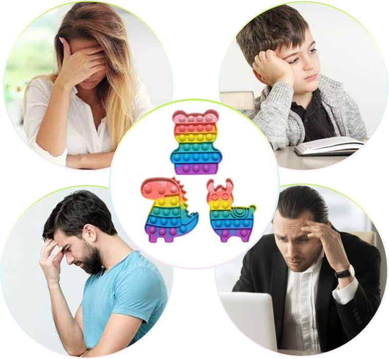 3pcs de juguetes antiestrés Fidget Popper, divertidos Rainbow Push Fun, burbujas sensoriales - Quierox - Tienda Online