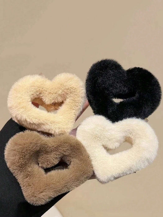 3pcs Ganchos de pelo de peluche con forma de corazón, para uso casual diario - Quierox - Tienda Online