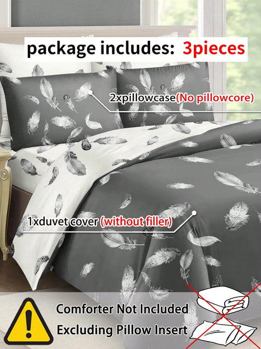 Juego de sábanas nórdica de 3pcs con estampado de plumas, suave y agradable al tacto