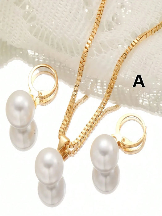 SHEIN Juego de 3 piezas de joyería con perlas de imitación.
