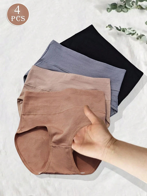 4 braguitas lisas de talle alto para mujer, de colores aleatorios - Quierox - Tienda Online