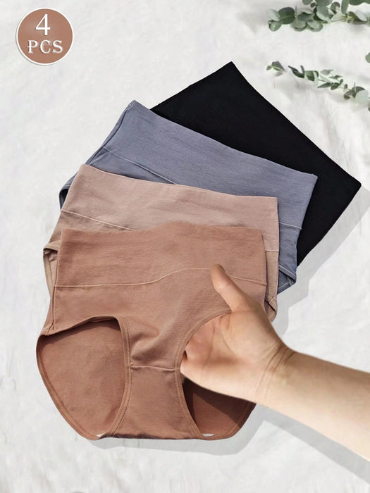 4 braguitas lisas de talle alto para mujer, de colores aleatorios - Quierox - Tienda Online