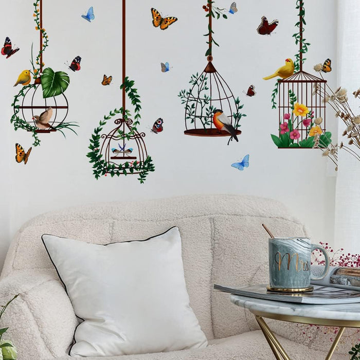 4 calcomanías de pared de flores, pájaros, flores, jaulas, calcomanías de pared florales extraíbles - Quierox - Tienda Online
