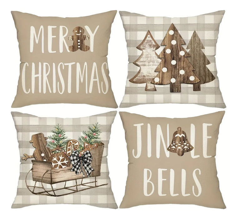 4 fundas de cojín navideñas de lino, decoración navideña, regalos navideños, fundas de almohada - Quierox - Tienda Online