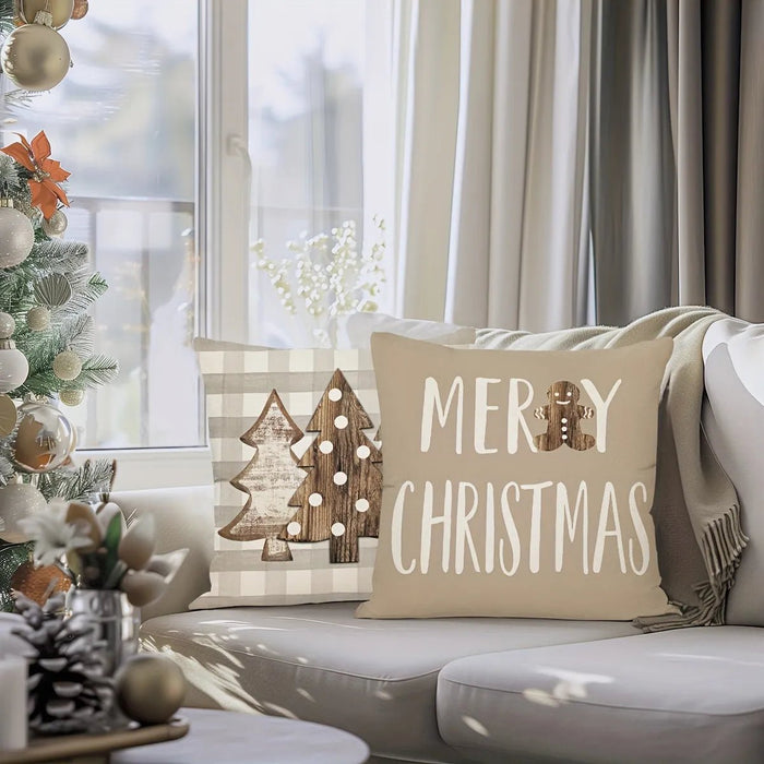 4 fundas de cojín navideñas de lino, decoración navideña, regalos navideños, fundas de almohada - Quierox - Tienda Online