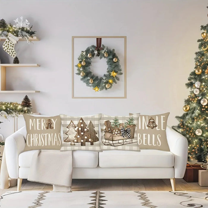 4 fundas de cojín navideñas de lino, decoración navideña, regalos navideños, fundas de almohada - Quierox - Tienda Online