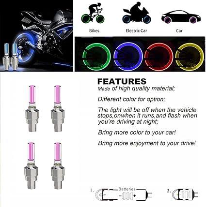 4 luces LED para tapas de válvulas de neumáticos,luz de neón roja - Quierox - Tienda Online