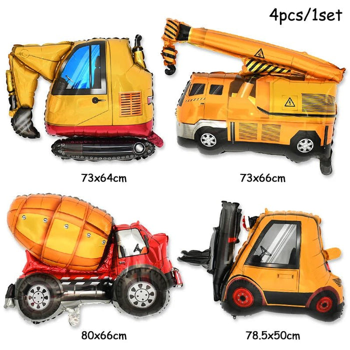4 pcs de globos de aluminio con forma de vehículos de construcción para niños, ideales para fiestas de cumpleaños con temática de construcción - Quierox - Tienda Online