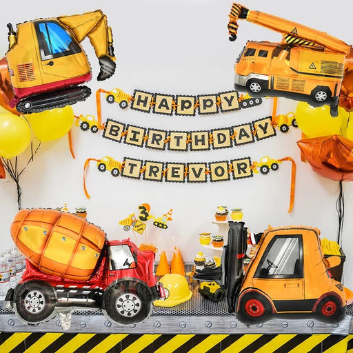 4 pcs de globos de aluminio con forma de vehículos de construcción para niños, ideales para fiestas de cumpleaños con temática de construcción - Quierox - Tienda Online
