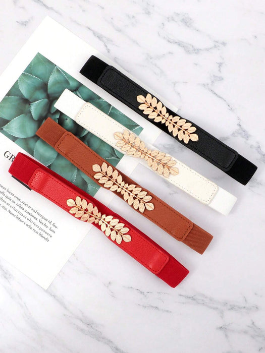 4 pieza Cinturón de cintura elástico y elegante con hebilla de hoja - Quierox - Tienda Online