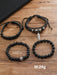 4 pulseras ajustables de cuero oscuro con cuentas para hombre - Quierox - Tienda Online