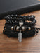 4 pulseras ajustables de cuero oscuro con cuentas para hombre - Quierox - Tienda Online