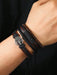 4 pulseras ajustables de cuero oscuro con cuentas para hombre - Quierox - Tienda Online