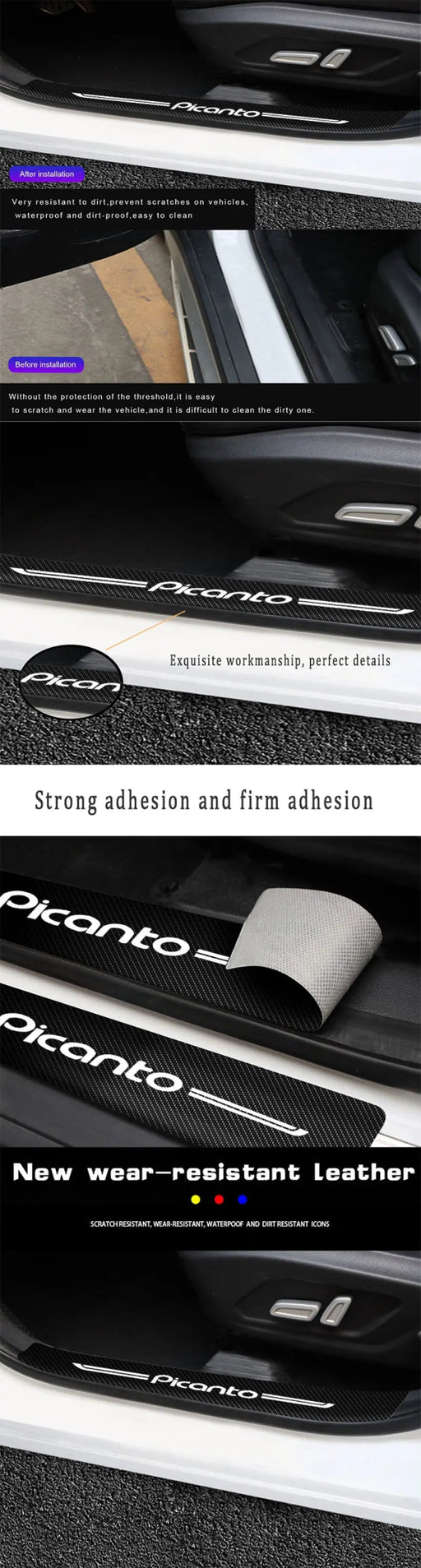 4 Uds pegatinas de coche umbral de coche para KIA Picanto Protector de alféizar de puerta - Quierox - Tienda Online