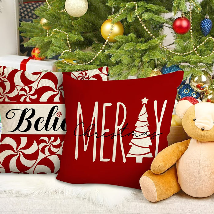 4 fundas de almohada de lino contemporáneas  con cremallera para navidad 18*18 pulgadas