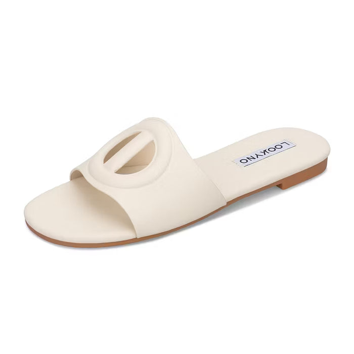 Lookyno Sandalias de verano de cuero con punta abierta para mujer